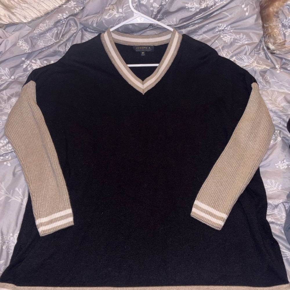 Jos. A. Bank Black and Tan V-Neck Sweater